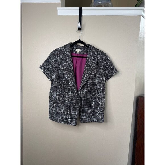 Yvos Women's Black Blazer Size‎ 16W short sleeve short acrylic collar snaps - Picture 1 of 8